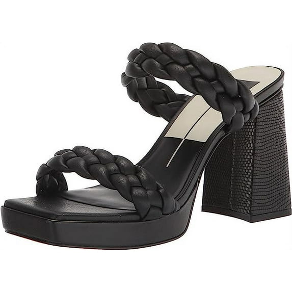 Dolce Vita Ashby Black Stella Block Heel Braided Straps Open Toe Heeled Sandals (Black Stella, 8.5)