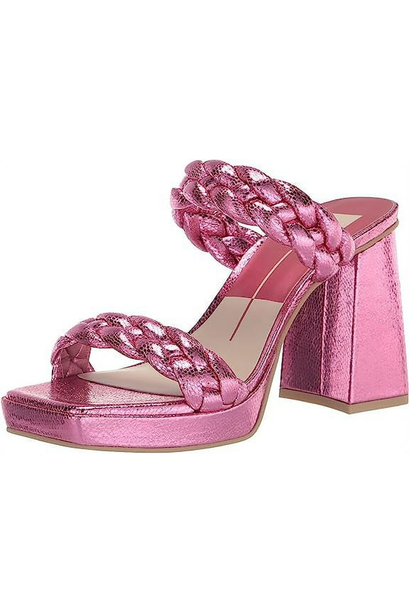 Ashby Magenta Crackled Stella Braided Straps Block Heeled Sandals (Magenta Crackled Stella, 9.5)