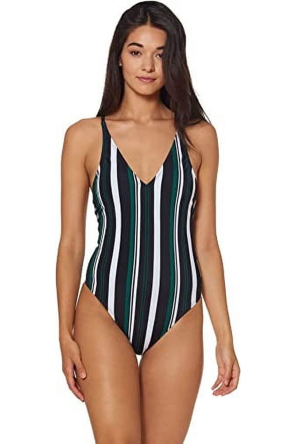 BLACK/JUNGLE/WHITE Venice Stripe One Piece Swimsuit, US X-Small