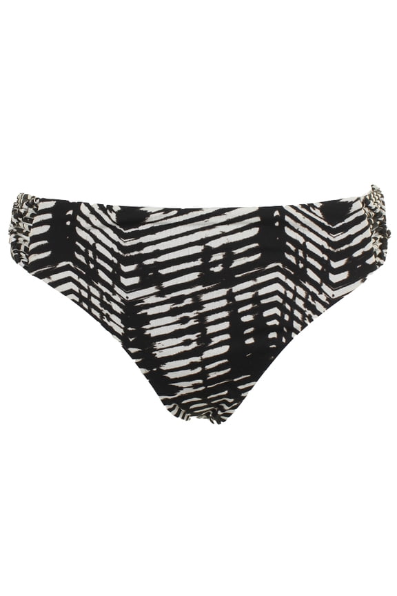 Black White Ikat-Print Macrame Hipster Bikini Bottom L