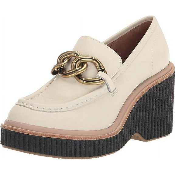 Dolce Vita Brenan Off White Leather Slip On High Wedge Heel Fashion Loafers (10, Off White Leather)