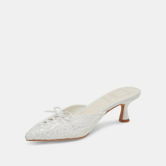 Dolce Vita Camile White Floral Eyelet Pointed Toe Slip On Kitten Heeled Pumps (8.5, White Floral Eyelet)