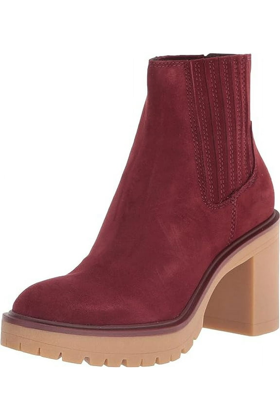 Caster H2O Maroon Suede Pull On Chunky Block Heel Fashion Ankle Boots (Maroon Suede, 9.5)