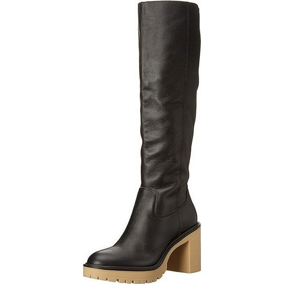 Dolce Vita Corry H2O Black Leather Block Heel Almond Toe Knee High Fashion Boot (Black Leather, 8)