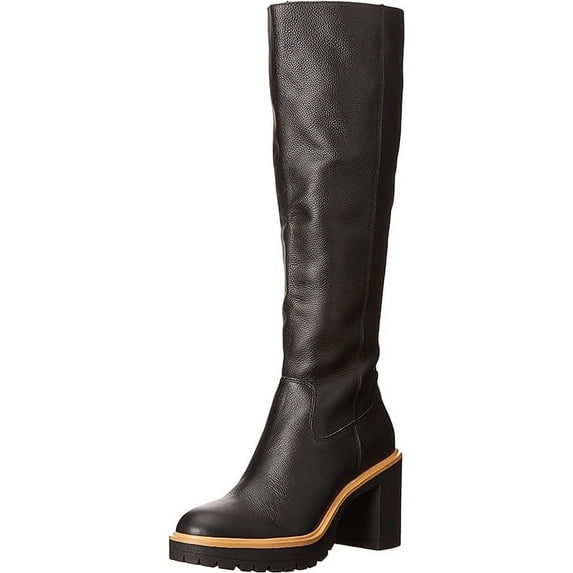 Dolce Vita Corry H2O Onyx Leather Block Heel Almond Toe Knee High Fashion Boots (Onyx Leather, 7.5)