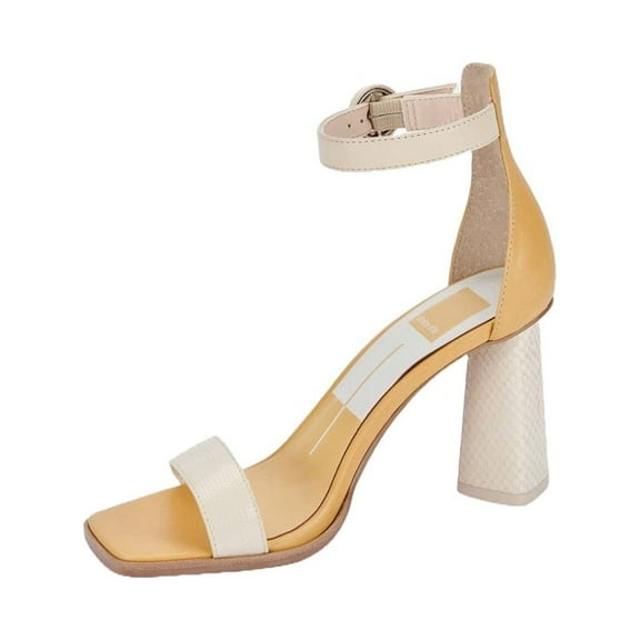 Dolce Vita Fionna Cream Multi Embossed Leather Ankle Strap Block Heeled Sandals (Cream Multi Embossed Leather, 8.5)