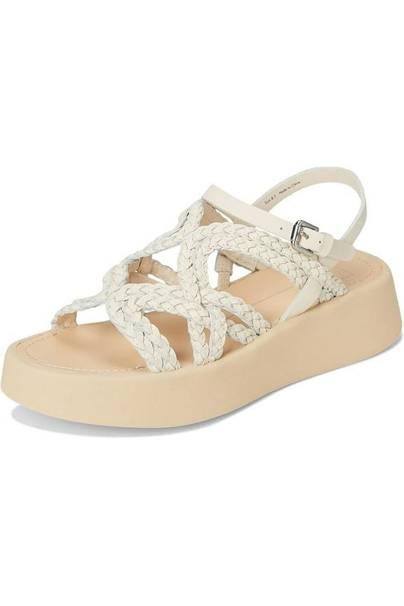 Gatsby Creme Leather Strappy Buckle Open Toe Wedge Heeled Sandals (Creme Leather, 6)