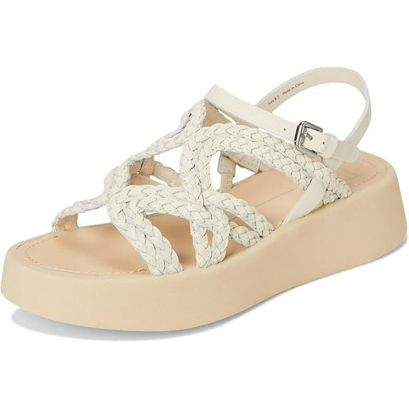 Dolce Vita Gatsby Creme Leather Strappy Buckle Open Toe Wedge Heeled Sandals (Creme Leather, 8.5)