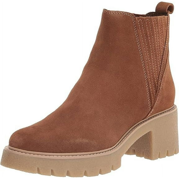 Dolce Vita Harte H2O Dk Brown Suede Pull On Chunky Lugged Block Heel Ankle Boots (Dk Brown Suede H2O, 11)