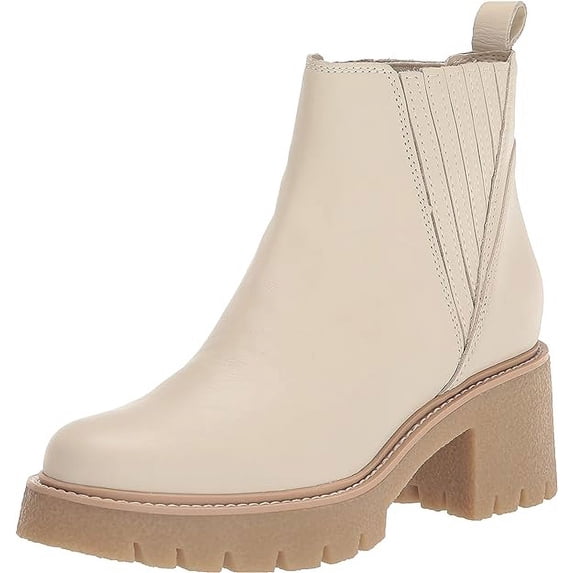 Dolce Vita Harte H2O Ivory Leather Pull On Chunky Lugged Block Heel Ankle Boots (Ivory Leather H2O, 9.5)