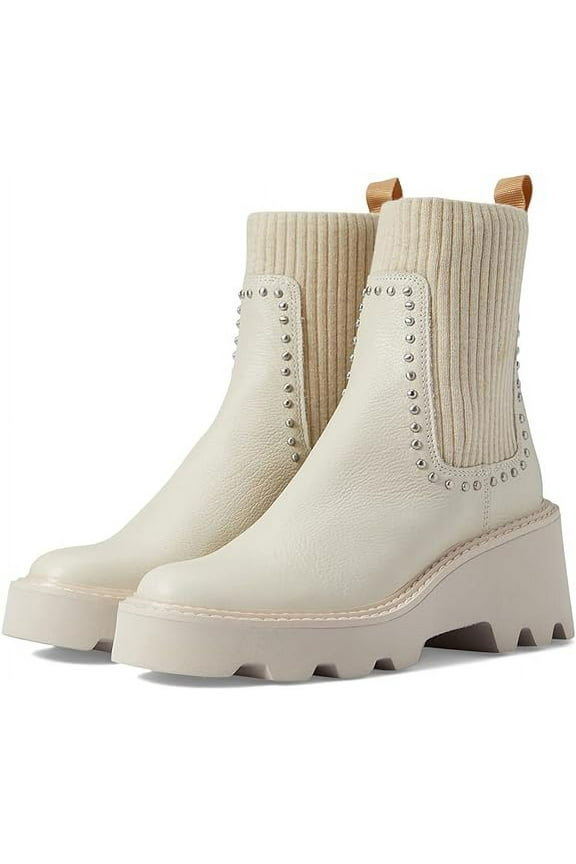 Hoven Stud H2O Ivory Leather Pull On Round Toe Chunky Platform Boots (Ivory Leather H2O, 7.5)