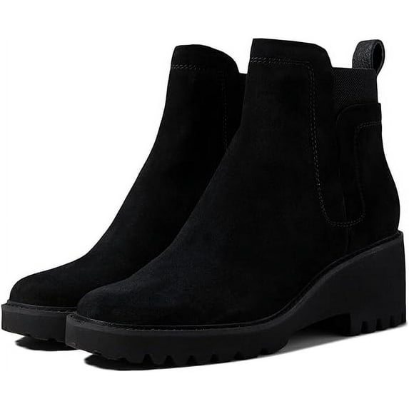 Dolce Vita Huey H2O Onyx Suede Pull On Rounded Toe Chunky Platform Ankle Boots (Onyx Suede H2O, 10)