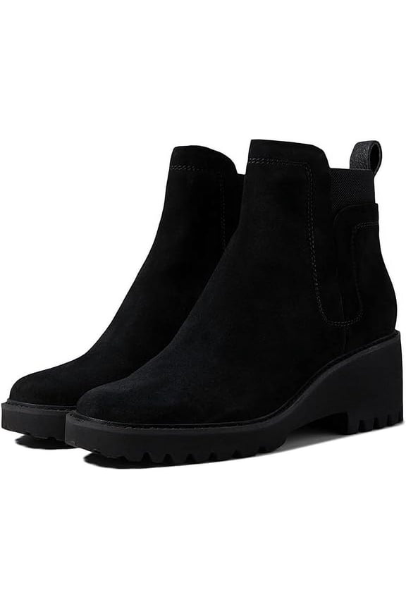 Huey H2O Onyx Suede Pull On Rounded Toe Chunky Platform Ankle Boots (Onyx Suede H2O, 6)