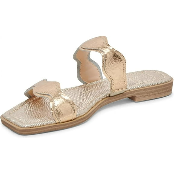 Dolce Vita Ilva Gold Distressed Leather Slip On Open Toe Slides Flats Sandals (Gold Distressed Leather, 6)