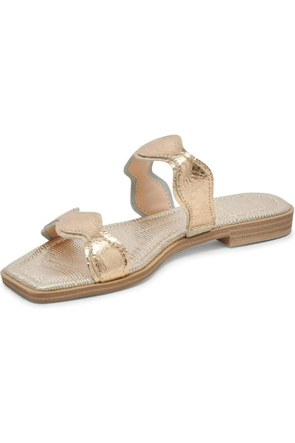 Ilva Gold Distressed Leather Slip On Open Toe Slides Flats Sandals (Gold Distressed Leather, 9)