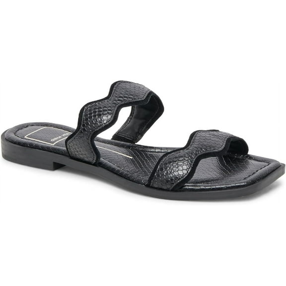 Dolce Vita Ilva Onyx Embossed Leather Slip On Open Toe Slides Flats Sandals (Onyx Embossed Leather, 11)