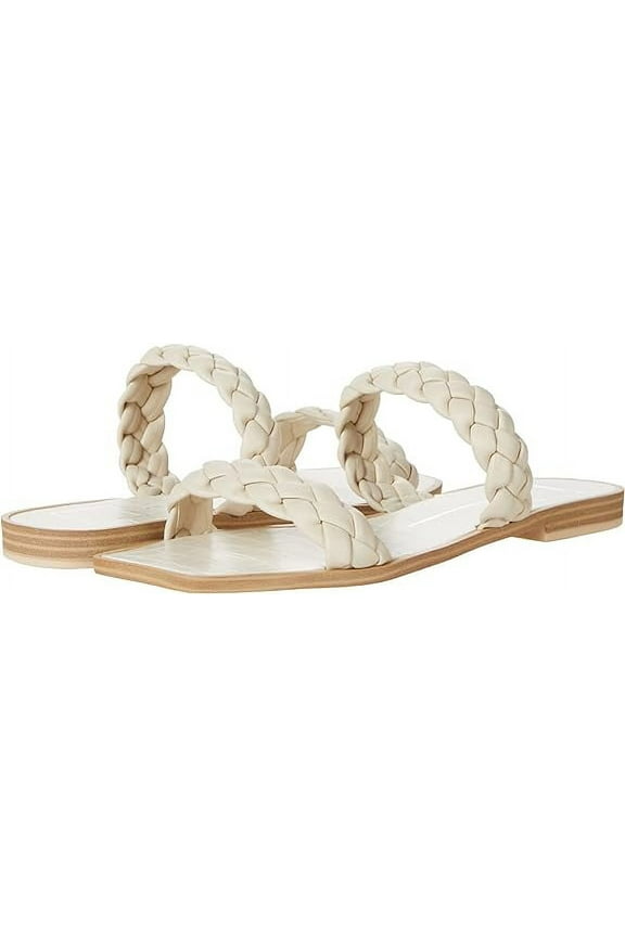 Indy Ivory Stella Slip On Open Square Toe Woven Straps Flat Sandals (Ivory Stella, 5.5)
