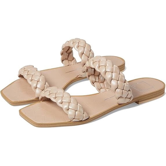 Dolce Vita Indy Lt Taupe Metallic Stella Slip On Square Toe Woven Straps Sandals (Lt Taupe Metallic Stella, 6)