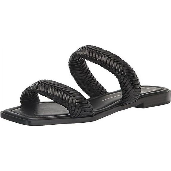 Dolce Vita Inya Black Stella Slip On Open Squared Toe Woven Straps Flats Sandals (Black Stella, 7)