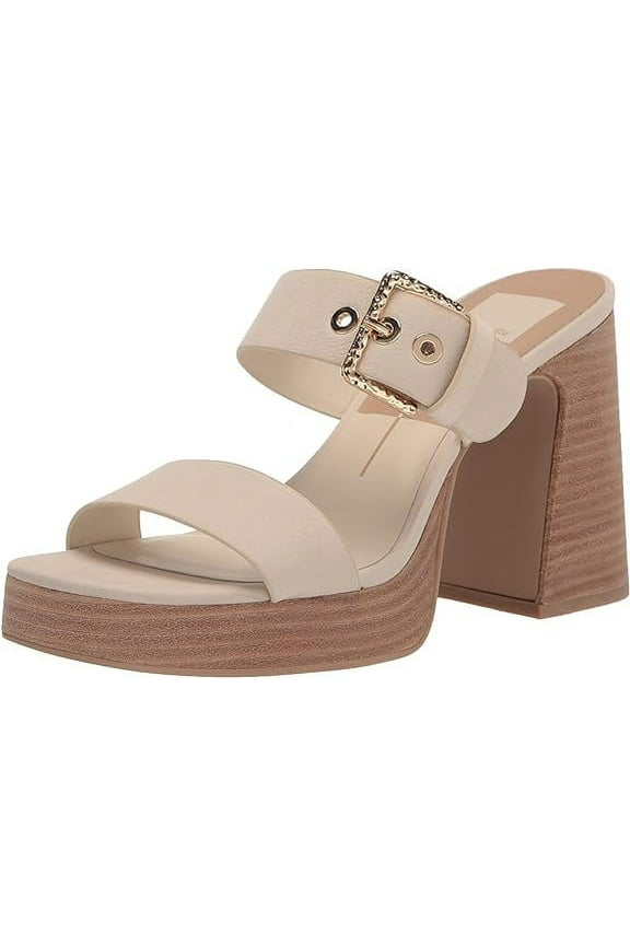 Landry Ivory Nubuck Slip On Squared Toe Stacked Block Heeled Sandals (Ivory Nubuck, 11)
