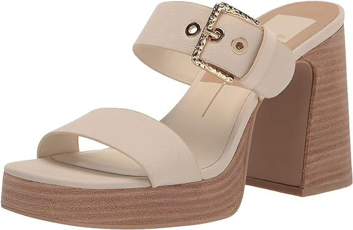 Dolce Vita Landry Ivory Nubuck Slip On Squared Toe Stacked Block Heeled Sandals Ivory Nubuck 6.5 Walmart