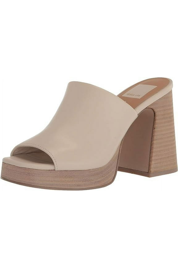 Lukas Ivory Leather Peep Toe Slip On Stacked Block Heeled Sandals (Ivory Leather, 11)
