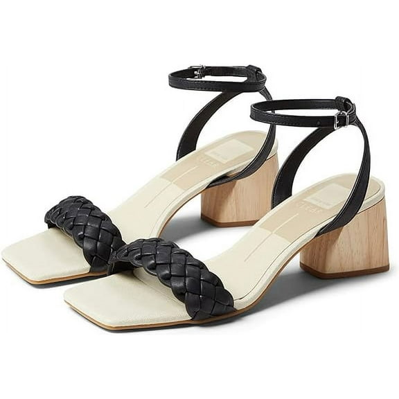 Dolce Vita Maren Black Stella Ankle Strap Squared Open Toe Block Heeled Sandals (Black Stella, 5)
