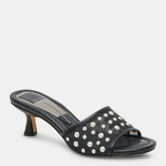Dolce Vita Meeza Onyx Mesh Pearl Open Toe Slip On Kitten Heeled Fashion Sandals (Onyx Mesh Pearl, 7)