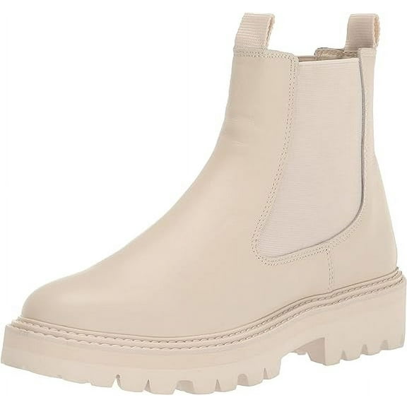 Dolce Vita Moana H2O Off White Leather Pull On Round Toe Lugged Sole Ankle Boots (Off White Leather H2O, 6.5)