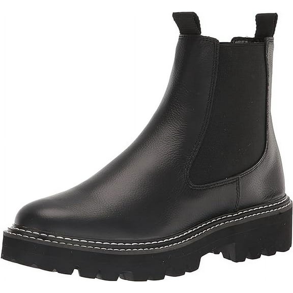 Dolce Vita Moana H2O Black Leather Pull On Rounded Toe Lugged Sole Ankle Boots (Black Leather H2O, 10)