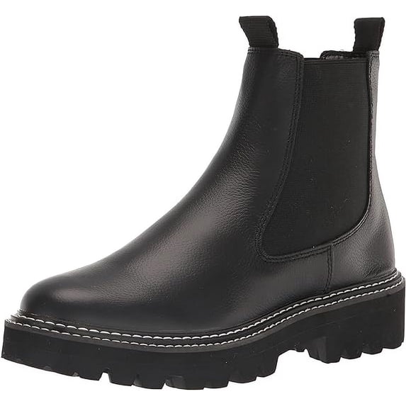 Dolce Vita Moana H2O Black Leather Pull On Rounded Toe Lugged Sole Ankle Boots (Black Leather H2O, 6)