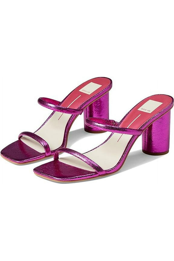 Noles Electric Pink Metallic Stella Slip On Square Toe Heeled Sandals (Electric Pink Metallic Stella, 6)