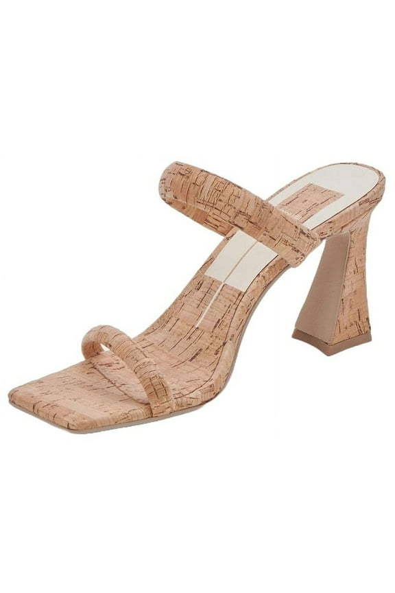 Novah Natural Cork Slip On Square Open Toe Spool Heeled Dress Sandals (Natural Cork, 5.5)