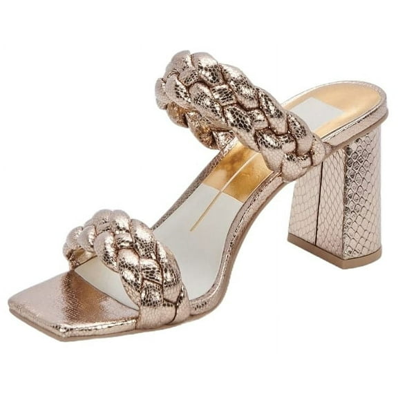 Dolce Vita Paily Dark Gold Crackled Stella Suede Squared Toe Heeled Sandals (Dark Gold Crackled Stella, 5.5)