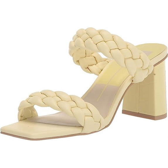Dolce Vita Paily Lemon Cream Stella Braided Straps Open Toe Block Heeled Sandals (Lemon Cream Stella, 9.5)