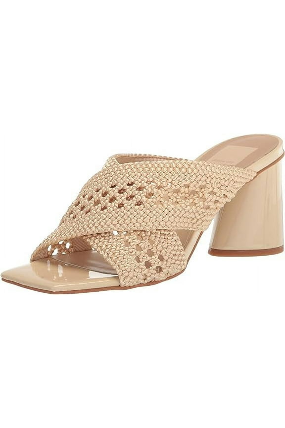 Patch Vanilla Woven Slip On Squared Open Toe Block Heeled Sandals (Vanilla Woven, 11)