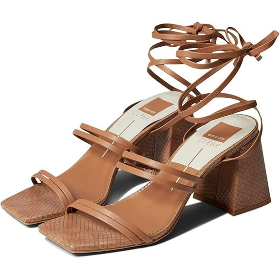 Dolce Vita Paxx Luggage Stella Tie Up Squared Toe Strappy Block Heeled Sandals (Luggage Stella, 9.5)