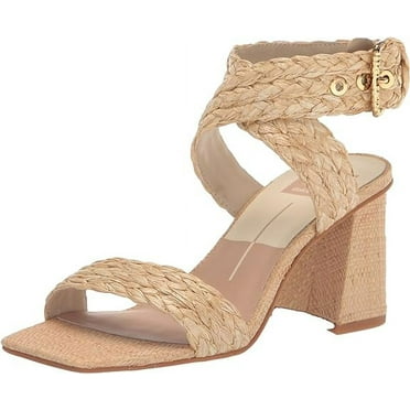 Dolce Vita Paytin Lt Natural Raffia Ankle Strap Squared Toe Block Heeled Sandals (Lt Natural Raffia, 10)