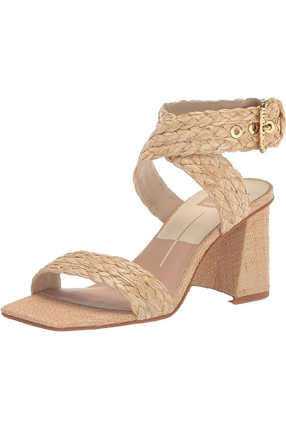 Dolce Vita Paytin Lt Natural Raffia Ankle Strap Squared Toe Block Heeled Sandals (Lt Natural Raffia, 6.5)