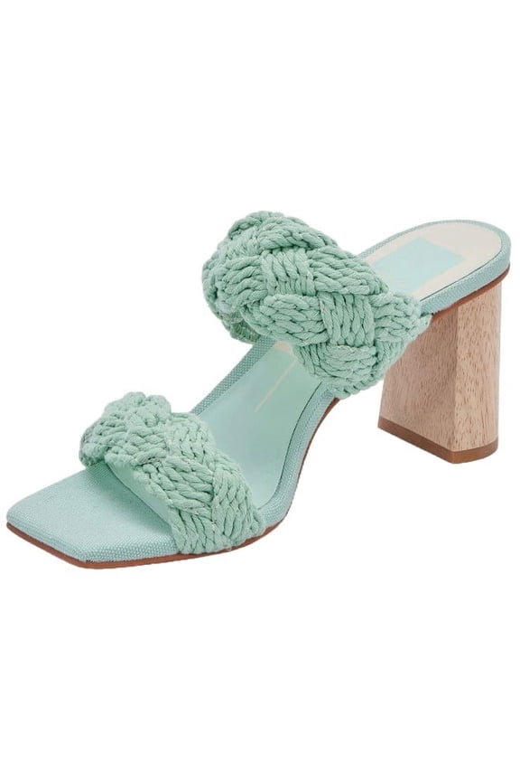 Play Mint Rope Slip On Squared Open Toe Block Heeled Dress Sandals (Mint Rope, 11)