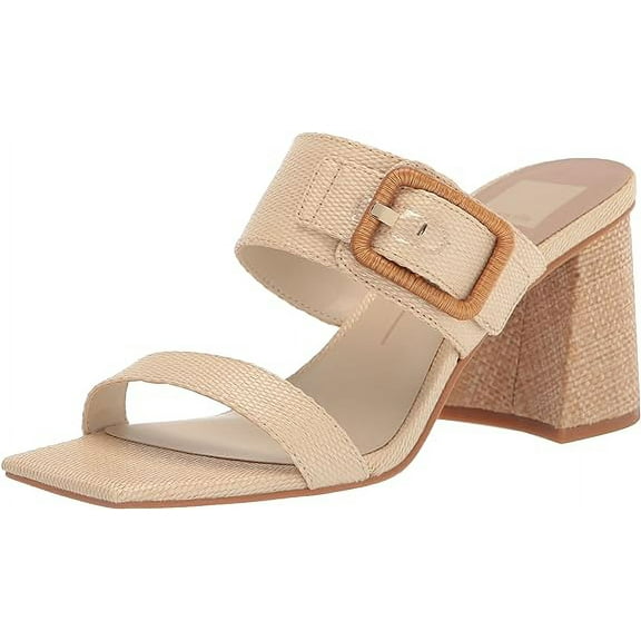 Dolce Vita Posy Wheat Raffia Slip On Squared Toe Buckle Detailed Heeled Sandals