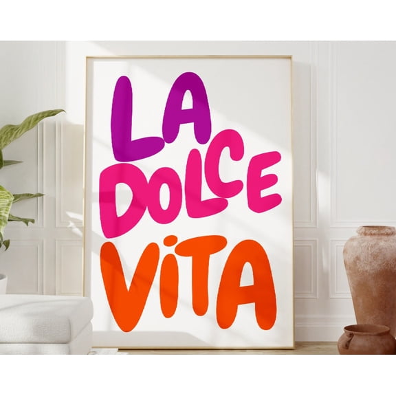 Dolce Vita Print, Pink Orange Decor, Italian Phrase, Trendy Wall Art, Ciao Quote Print Typography, Italian Saying Wall Art, Modern Wall Decor, 8x12 UNFRAMED