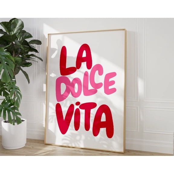 Dolce Vita Print, Pink Red Decor, Italian Phrase, Trendy Wall Art, Ciao Quote Print Typography, Italian Saying Wall Art, Modern Wall Decor, 12x18 UNFRAMED