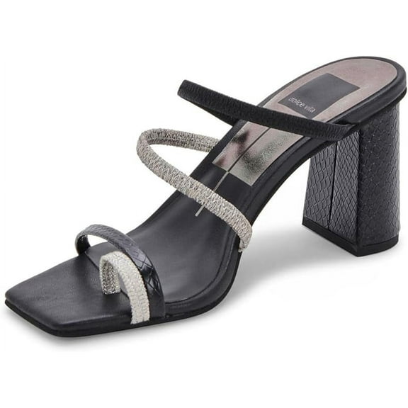 Dolce Vita Prisma Onyx Stella Slip On Squared Open Toe Block Heeled Sandals (Onyx Stella, 7)