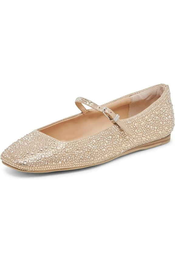 Reyes Light Gold Crystal Mary Jane Squared Toe Slip On Ballet Flats (Light Gold Crystal, 5)