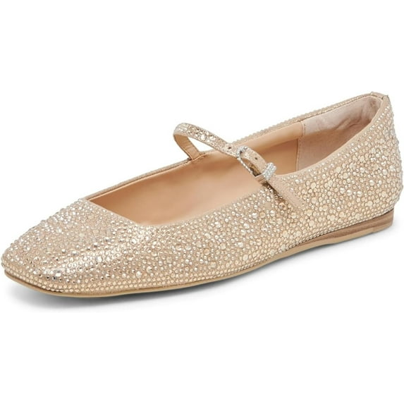 Dolce Vita Reyes Light Gold Crystal Mary Jane Squared Toe Slip On Ballet Flats (Light Gold Crystal, 5)