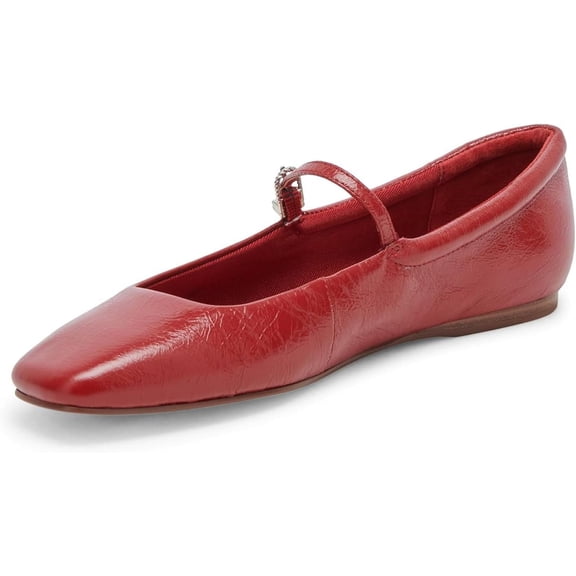 Dolce Vita Reyes Red Crinkle Patent Mary Jane Squared Toe Slip On Ballet Flats (Red Crinkle Patent, 9)