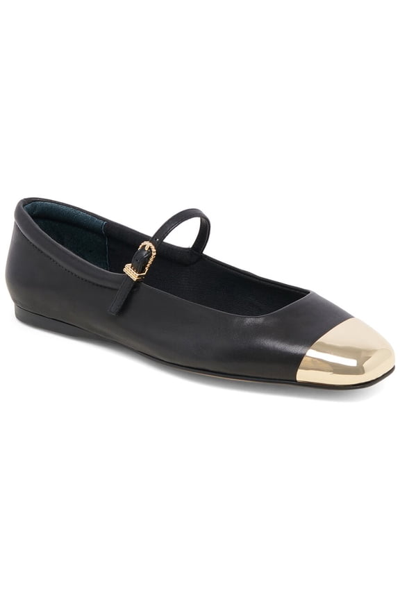 Dolce Vita Reyes Toe Cap Leather Flat, 6.5, Black