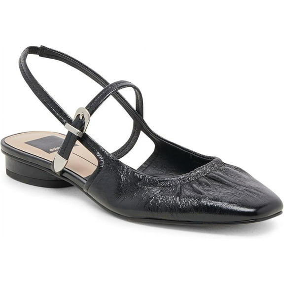 Dolce Vita Rianne Midnight Crinkle Patent Slingback Squared Toe Ballet Flats (Midnight Crinkle Patent, 5.5)
