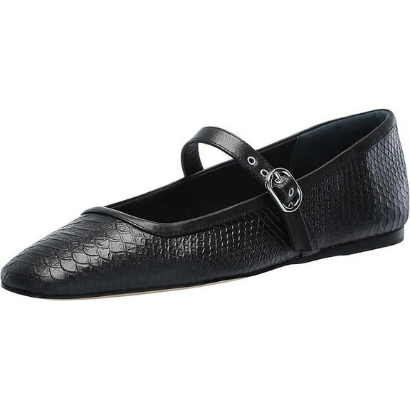 Dolce Vita Rodni Onyx Snake Embossed Mary Jane Squared Toe Fashion Ballet Flats (Onyx Snake Embossed, 7.5)